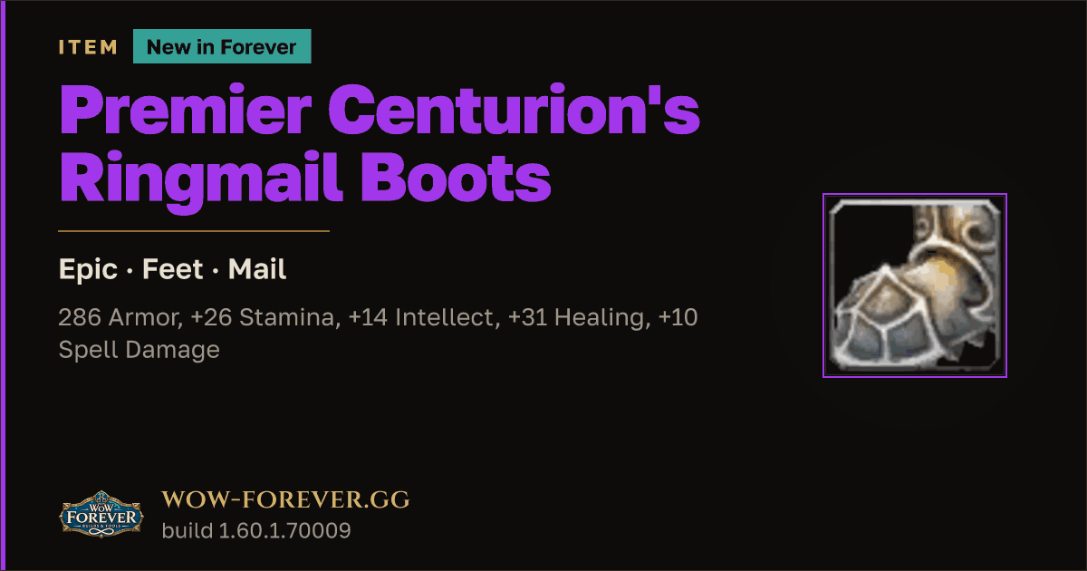 The preview card for Premier Centurion's Ringmail Boots - Epic Mail Feet