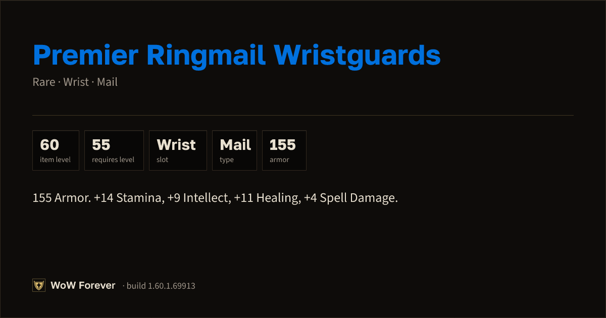 The preview card for Premier Ringmail Wristguards - Rare Mail Wrist