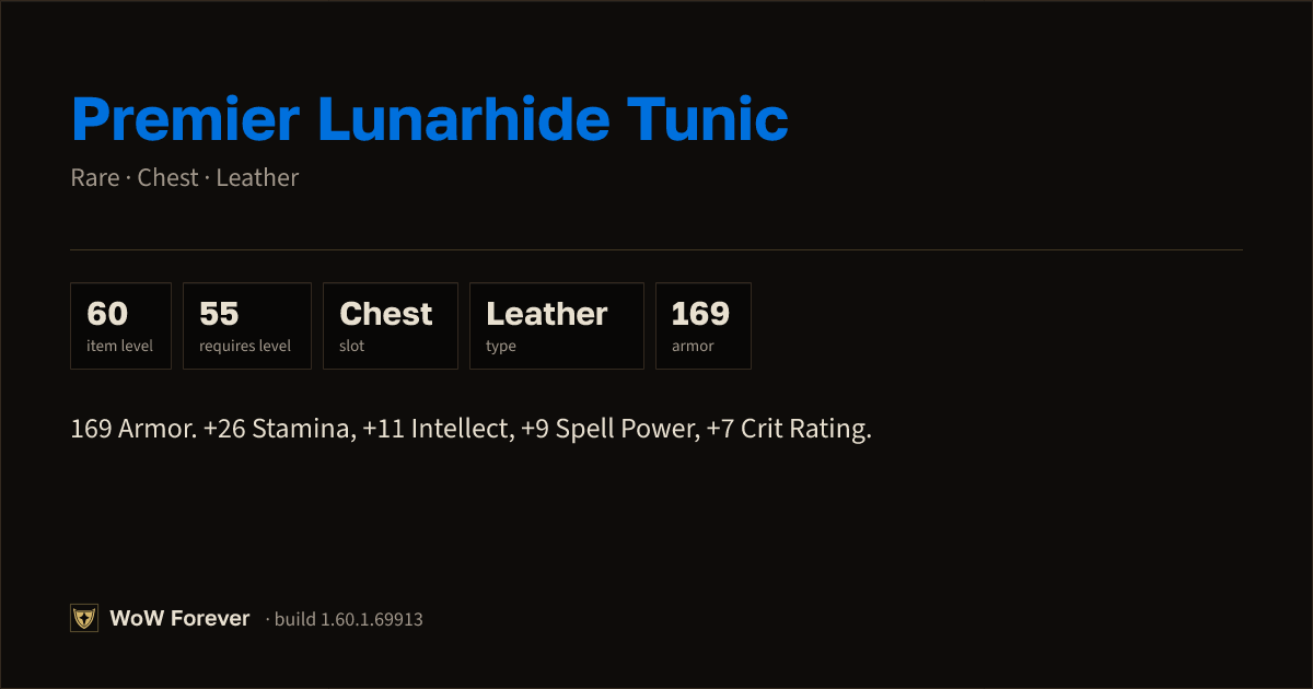 The preview card for Premier Lunarhide Tunic - Rare Leather Chest