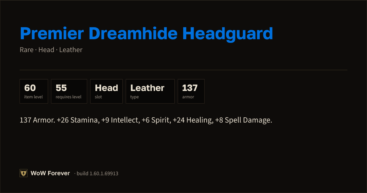 The preview card for Premier Dreamhide Headguard - Rare Leather Head