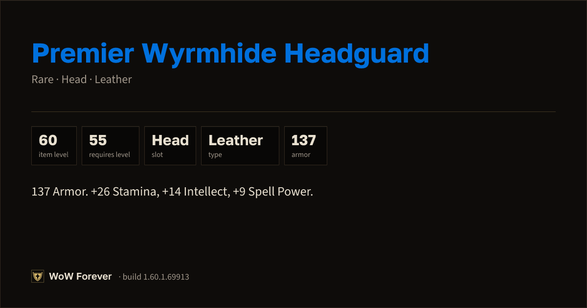 The preview card for Premier Wyrmhide Headguard - Rare Leather Head