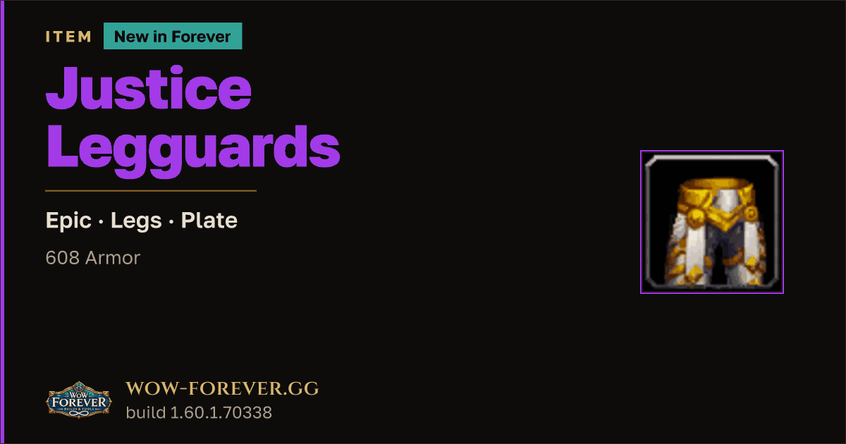 The preview card for Justice Legguards