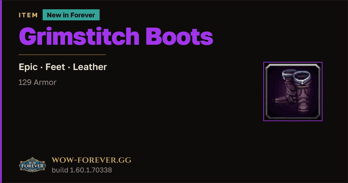 The preview card for Grimstitch Boots