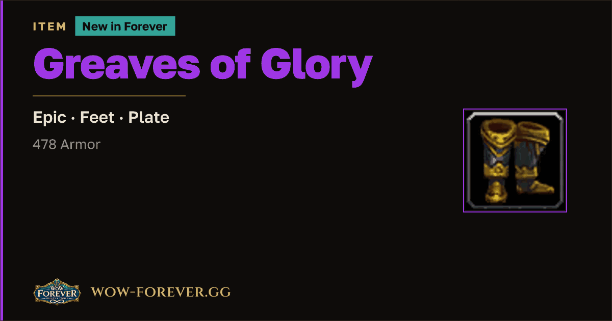 The preview card for Greaves of Glory