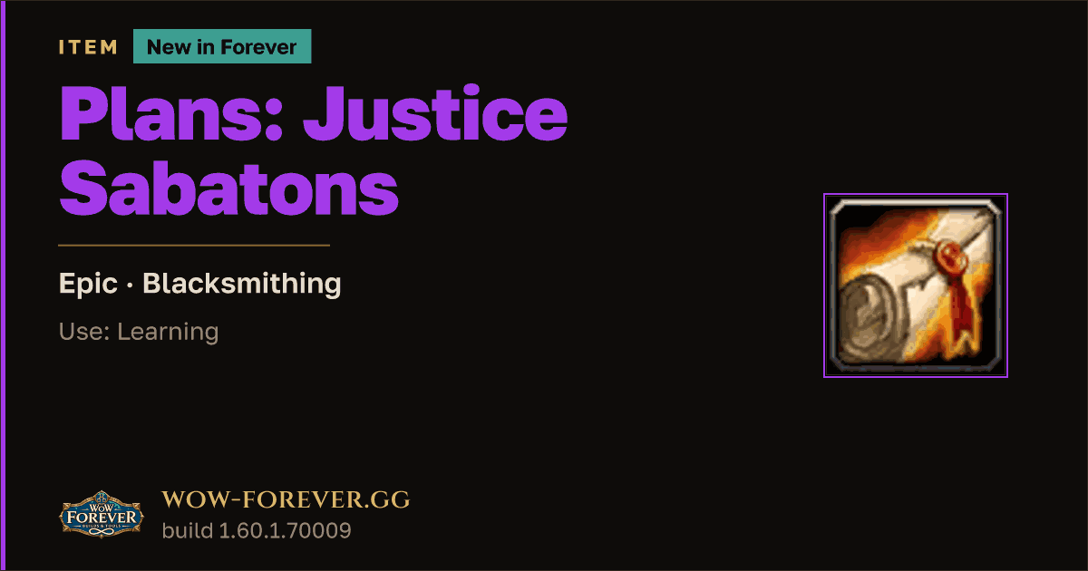 The preview card for Plans: Justice Sabatons - Epic Blacksmithing Recipe