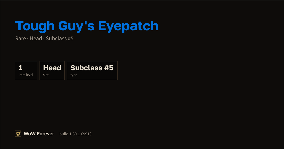 The preview card for Tough Guy's Eyepatch - Rare Head-Slot Item