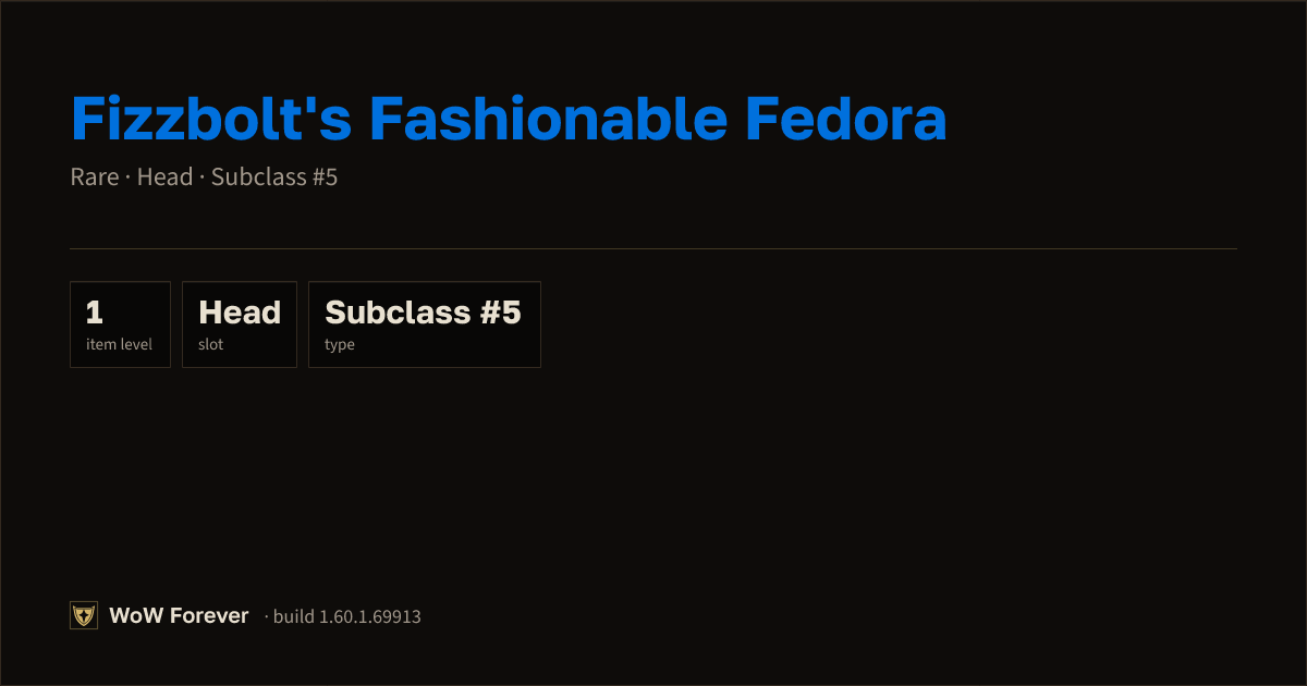 The preview card for Fizzbolt's Fashionable Fedora - Rare Head-Slot Item