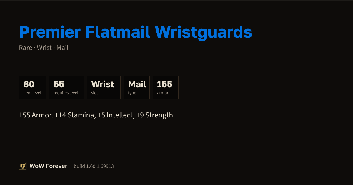 The preview card for Premier Flatmail Wristguards - Rare Mail Wrist