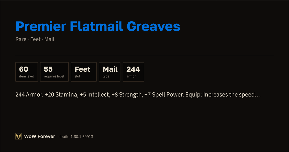 The preview card for Premier Flatmail Greaves - Rare Mail Feet