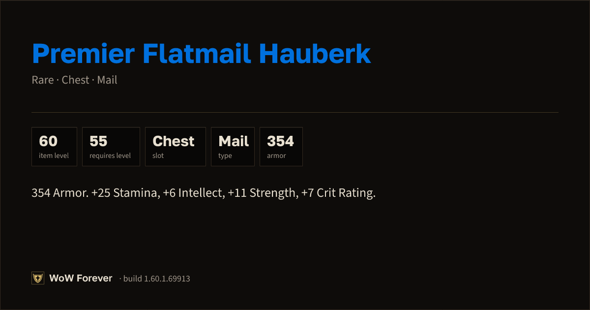The preview card for Premier Flatmail Hauberk - Rare Mail Chest
