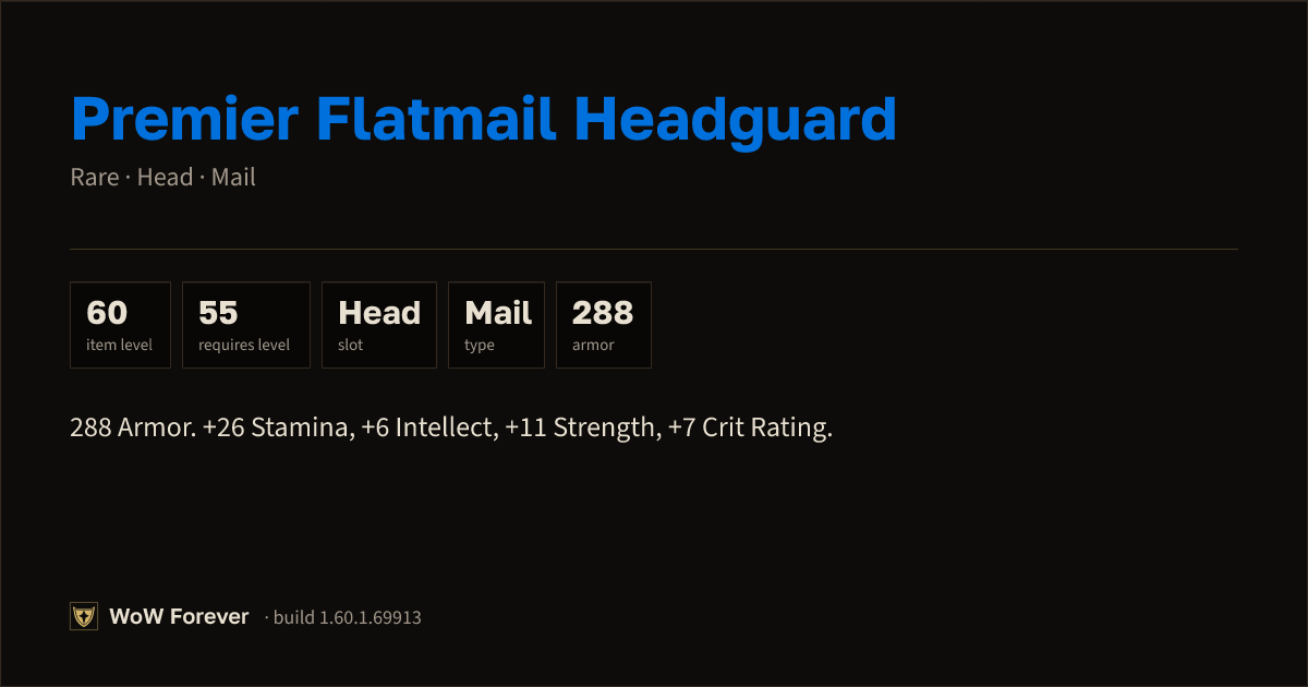 The preview card for Premier Flatmail Headguard - Rare Mail Head
