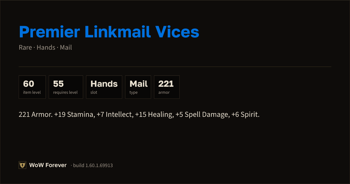 The preview card for Premier Linkmail Vices - Rare Mail Hands
