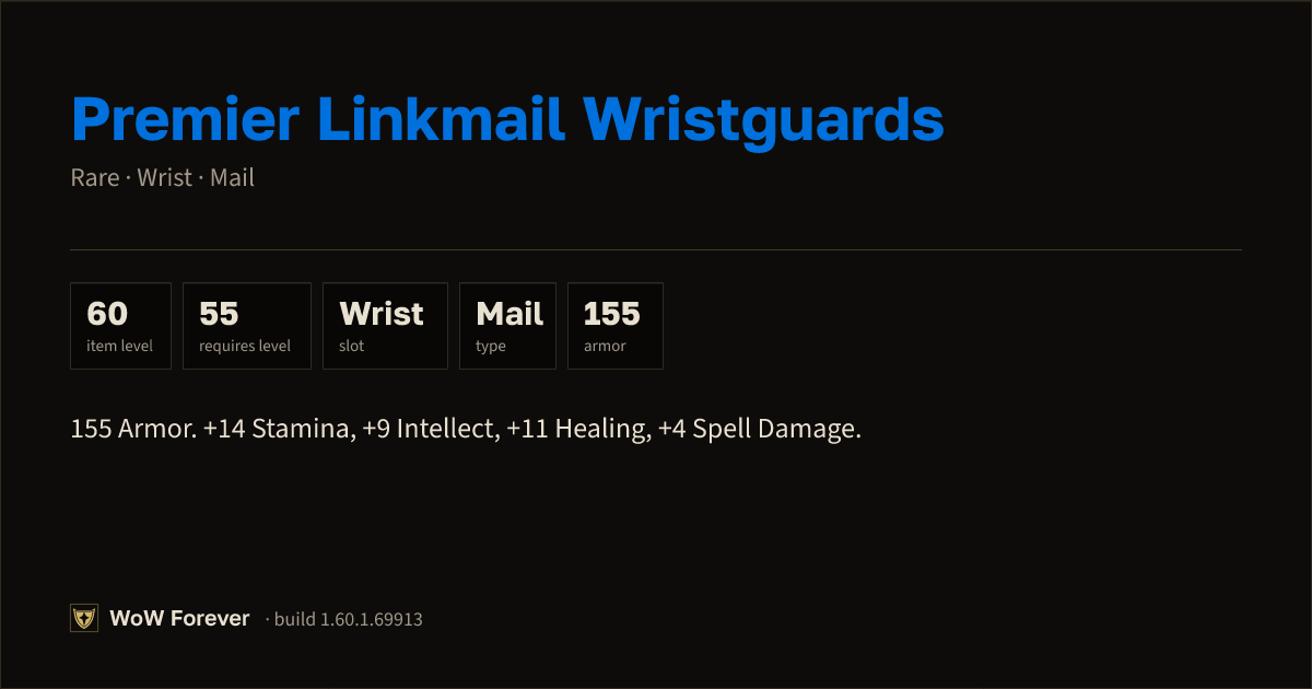 The preview card for Premier Linkmail Wristguards - Rare Mail Wrist