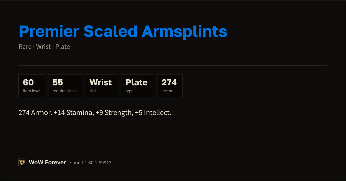 The preview card for Premier Scaled Armsplints - Rare Plate Wrist