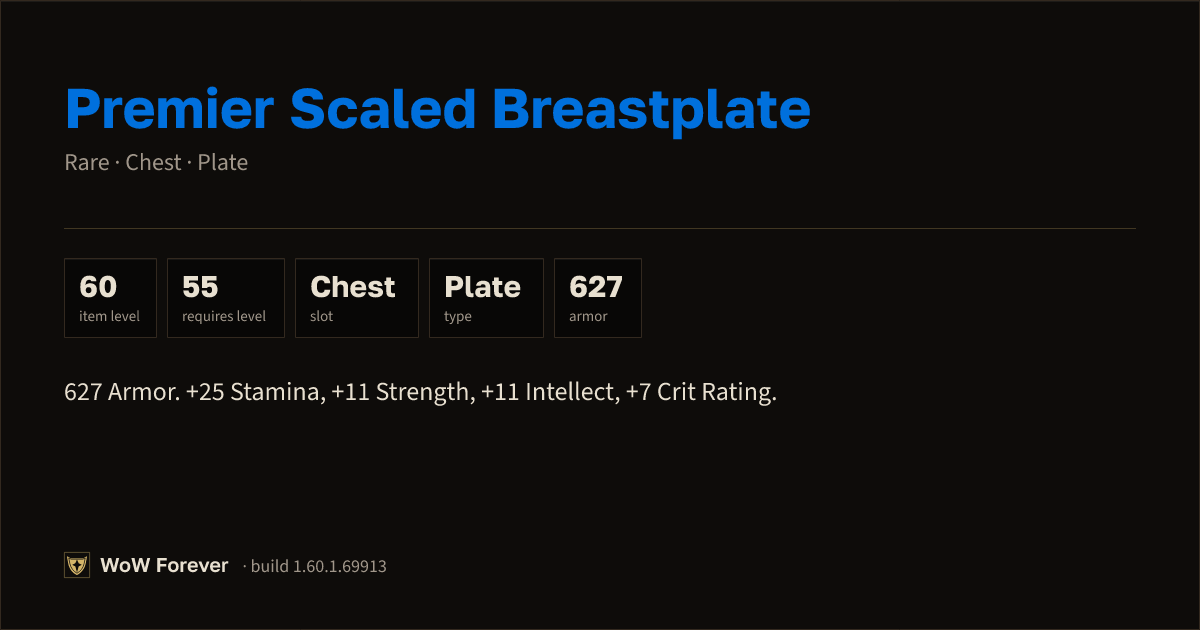 The preview card for Premier Scaled Breastplate - Rare Plate Chest
