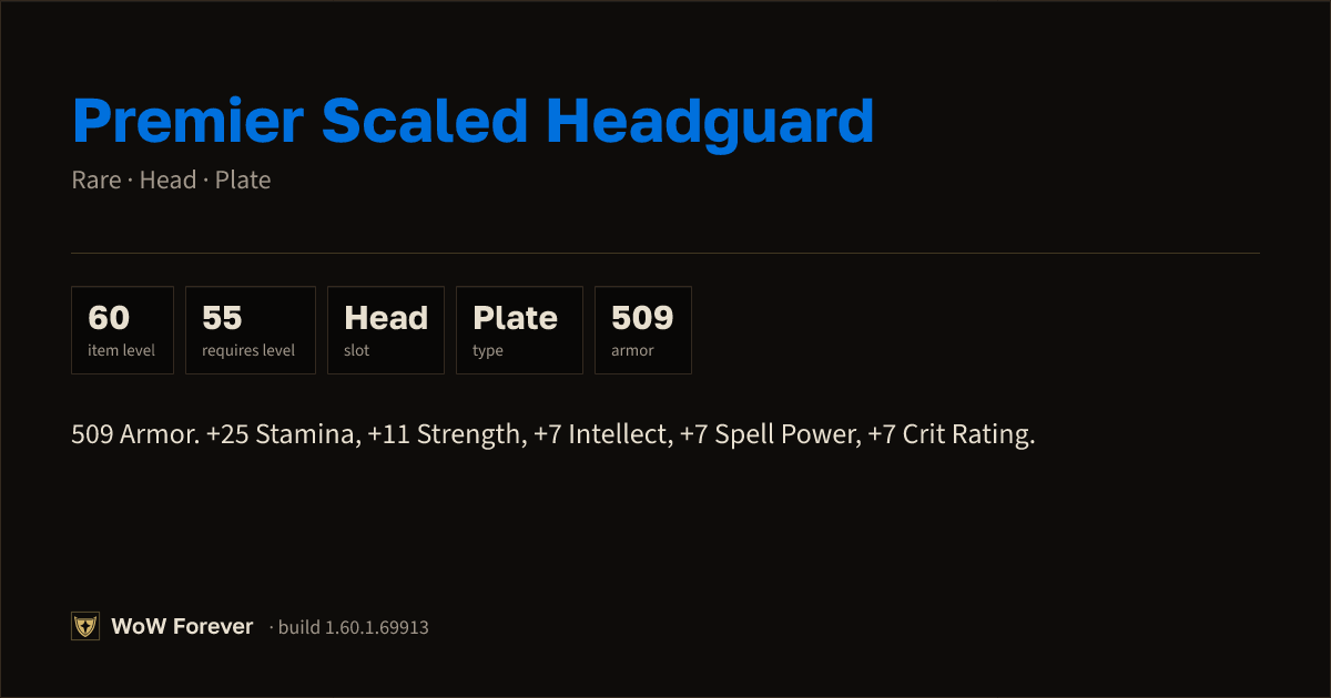 The preview card for Premier Scaled Headguard - Rare Plate Head