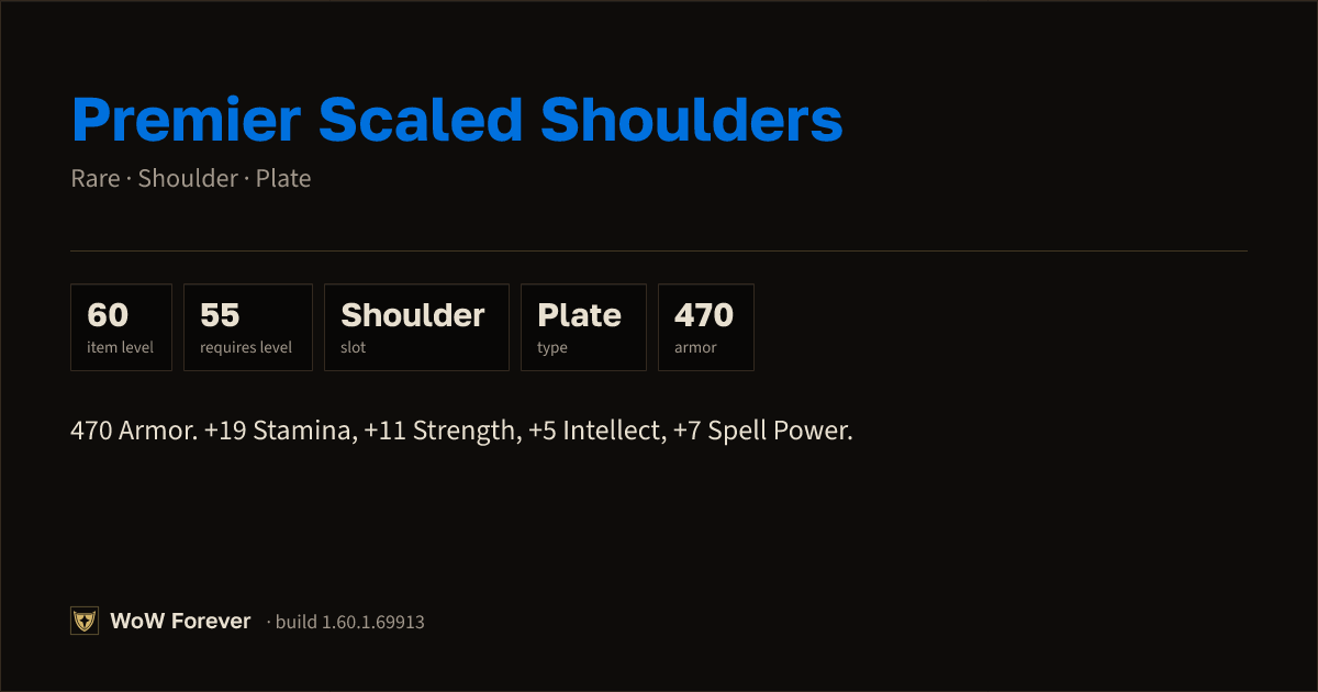 The preview card for Premier Scaled Shoulders - Rare Plate Shoulder