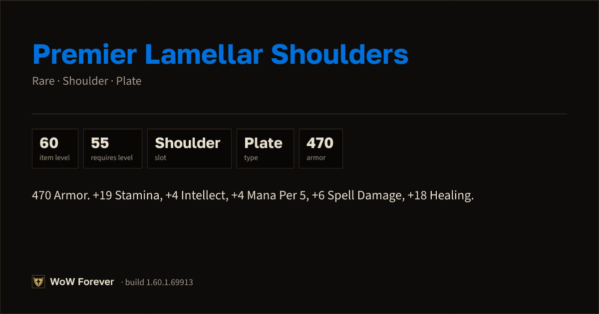 The preview card for Premier Lamellar Shoulders - Rare Plate Shoulder