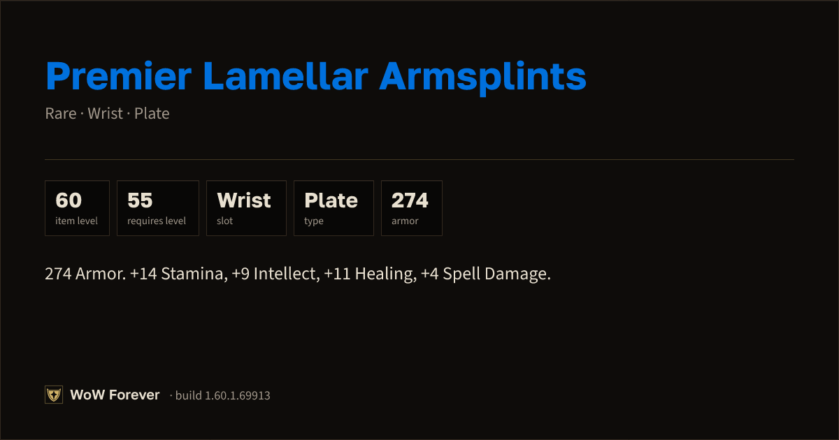 The preview card for Premier Lamellar Armsplints - Rare Plate Wrist