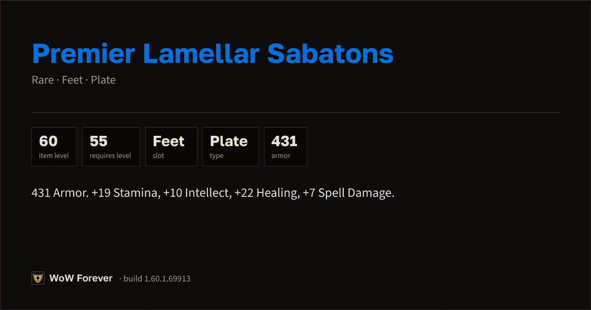 The preview card for Premier Lamellar Sabatons - Rare Plate Feet