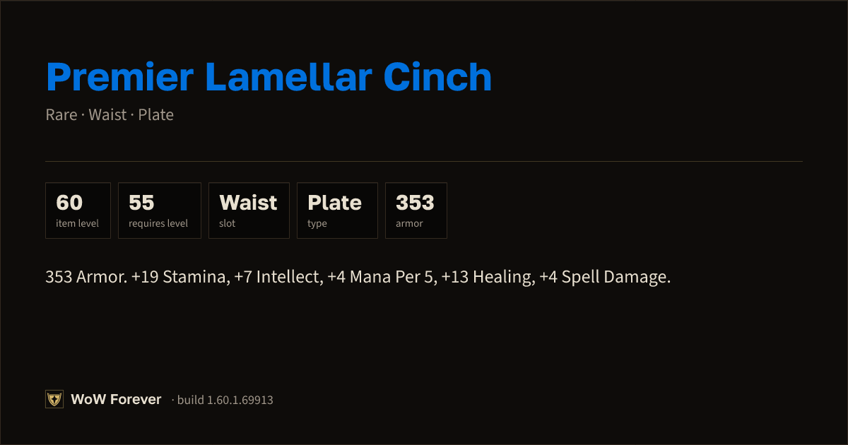 The preview card for Premier Lamellar Cinch - Rare Plate Waist