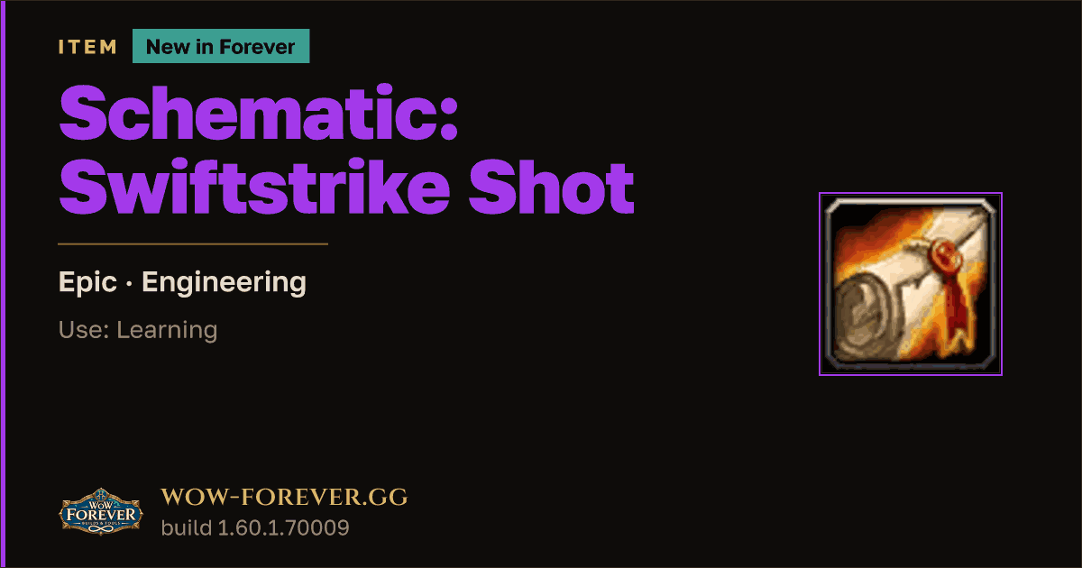 The preview card for Schematic: Swiftstrike Shot - WoW Forever Item
