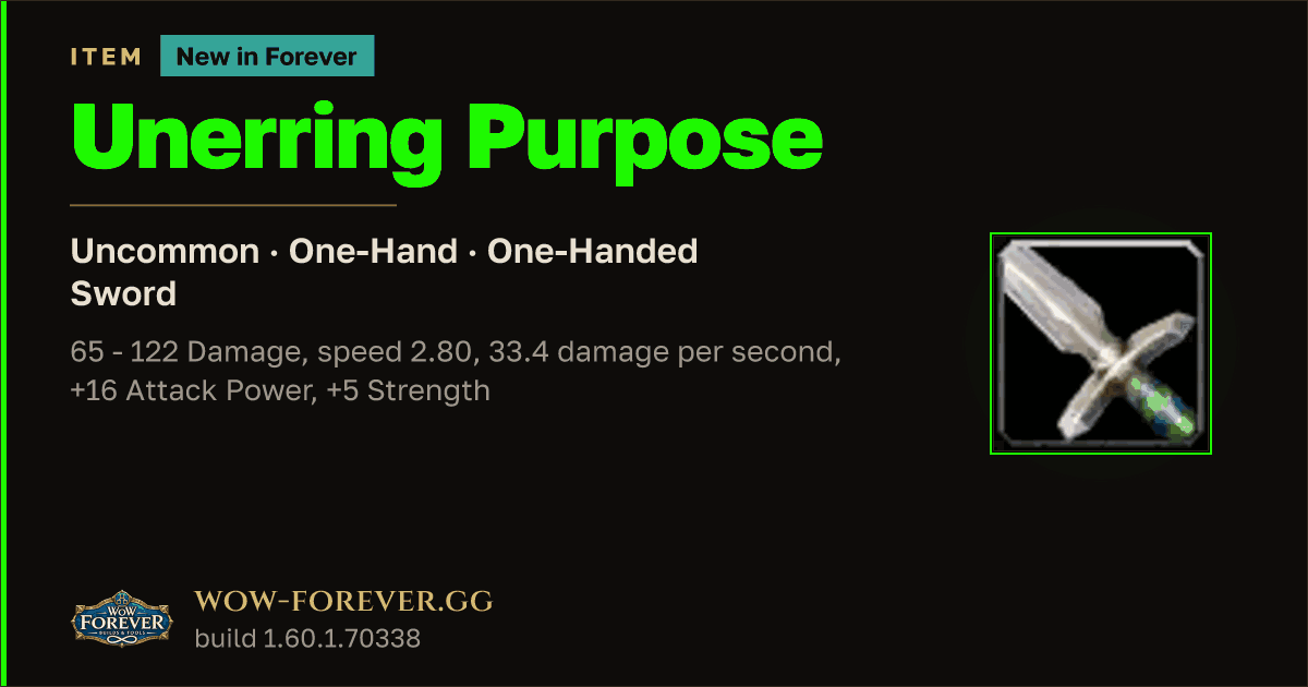 The preview card for Unerring Purpose