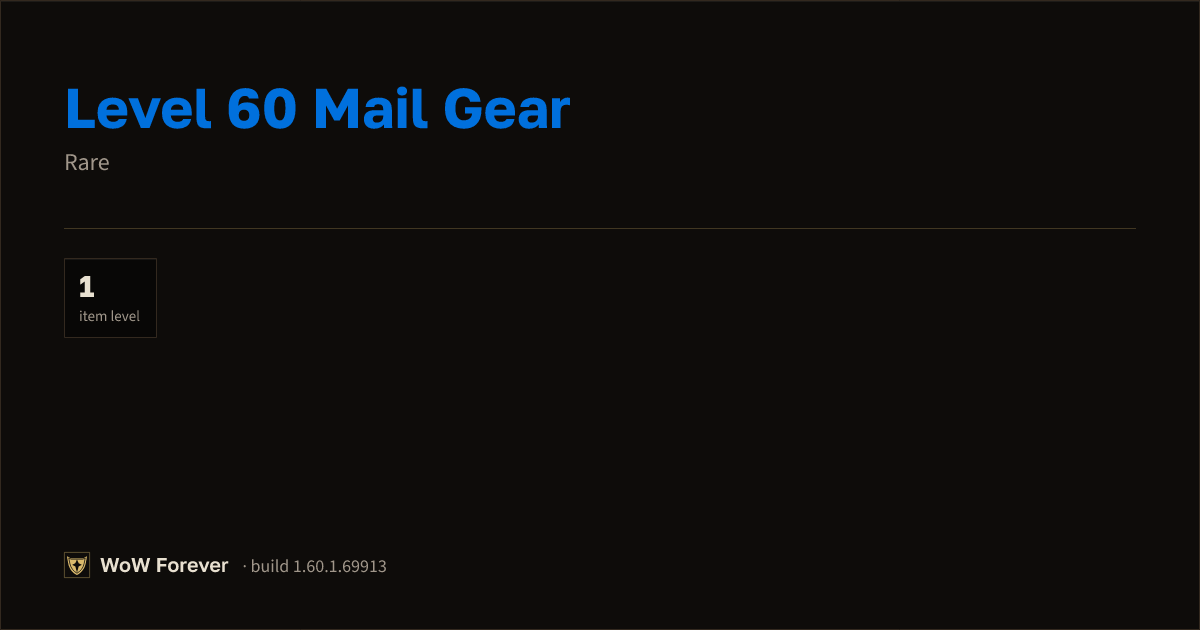 The preview card for Level 60 Mail Gear - Rare Item, Item Level 1