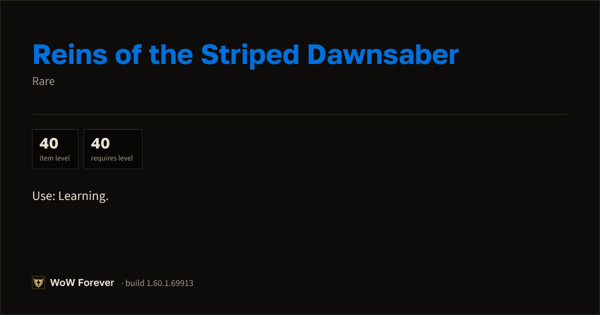 The preview card for Reins of the Striped Dawnsaber - Rare Item