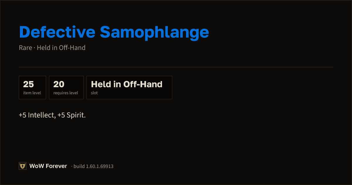 The preview card for Defective Samophlange - Rare Off-Hand Item