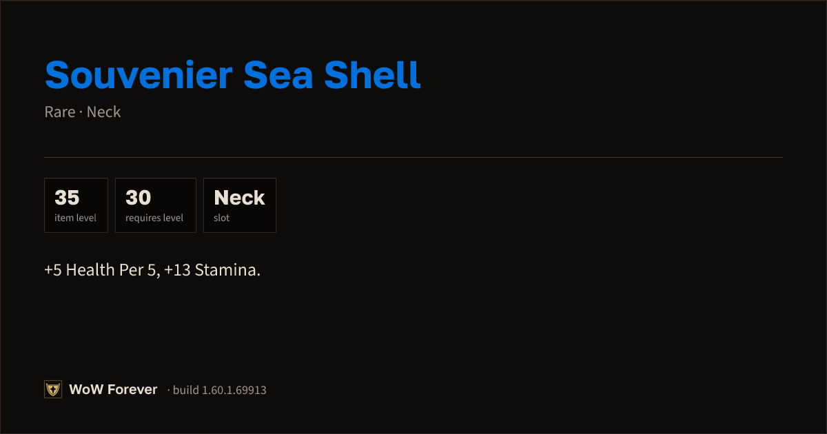 The preview card for Souvenier Sea Shell - Rare Necklace, Item Level 35