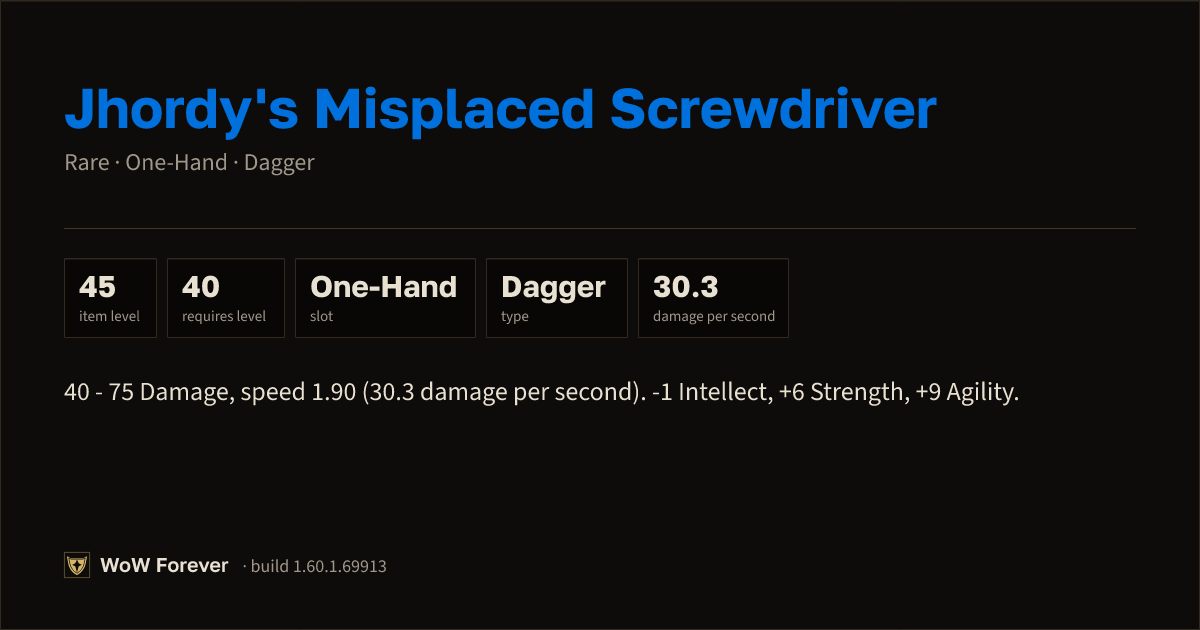 The preview card for Jhordy's Misplaced Screwdriver - WoW Forever Item