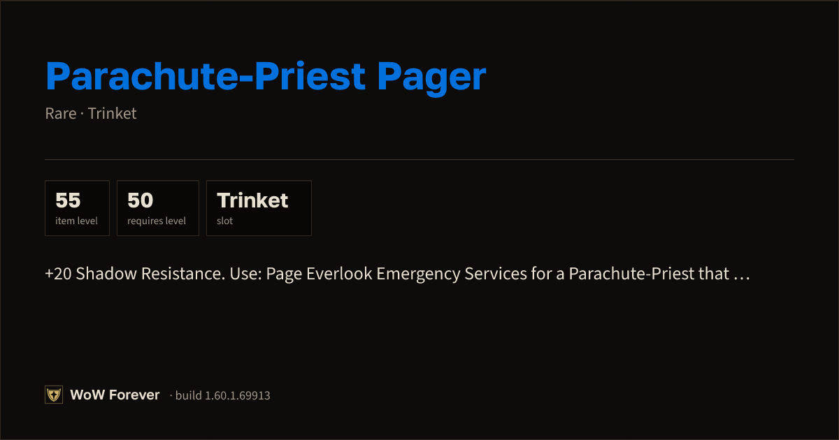 The preview card for Parachute-Priest Pager - Rare Trinket