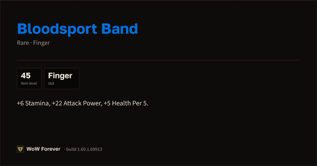 The preview card for Bloodsport Band - Rare Ring, Item Level 45