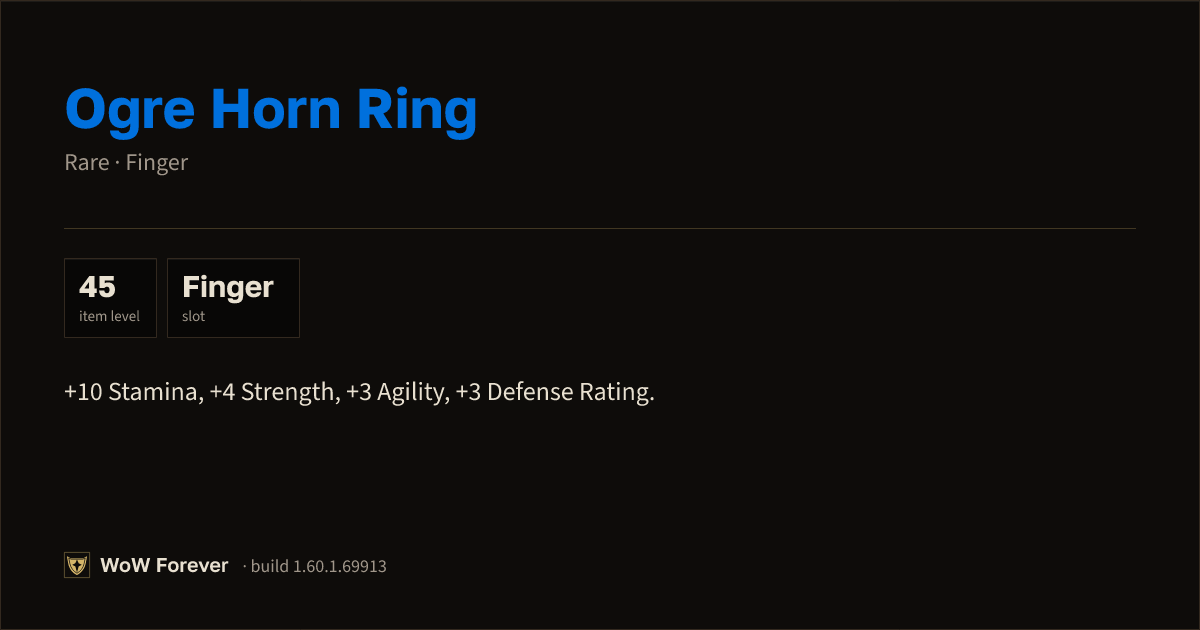 The preview card for Ogre Horn Ring - Rare Ring, Item Level 45