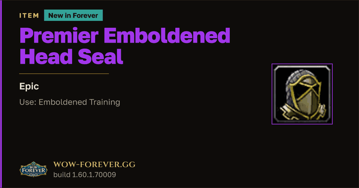 The preview card for Premier Emboldened Head Seal - Epic Armor Item