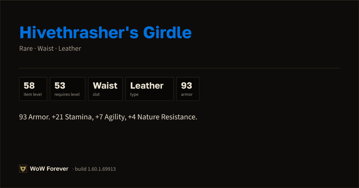 The preview card for Hivethrasher's Girdle - Rare Leather Waist