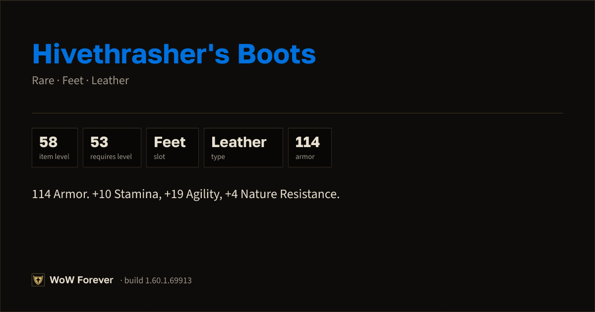 The preview card for Hivethrasher's Boots - Rare Leather Feet