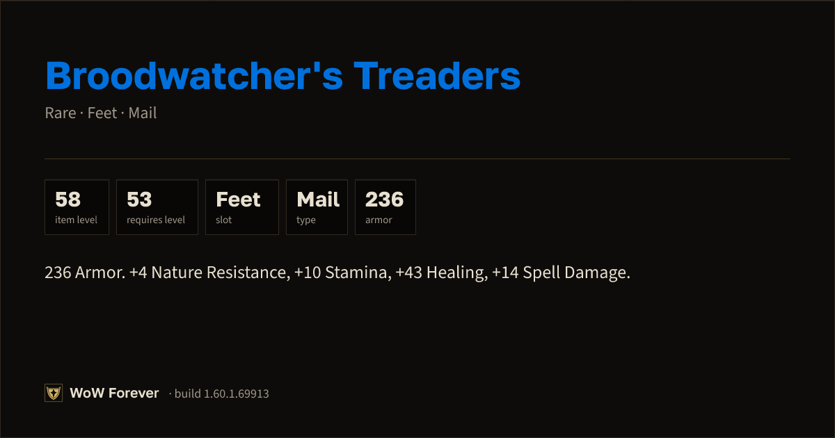 The preview card for Broodwatcher's Treaders - Rare Mail Feet
