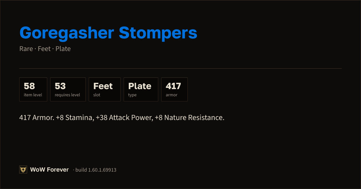 The preview card for Goregasher Stompers - Rare Plate Feet