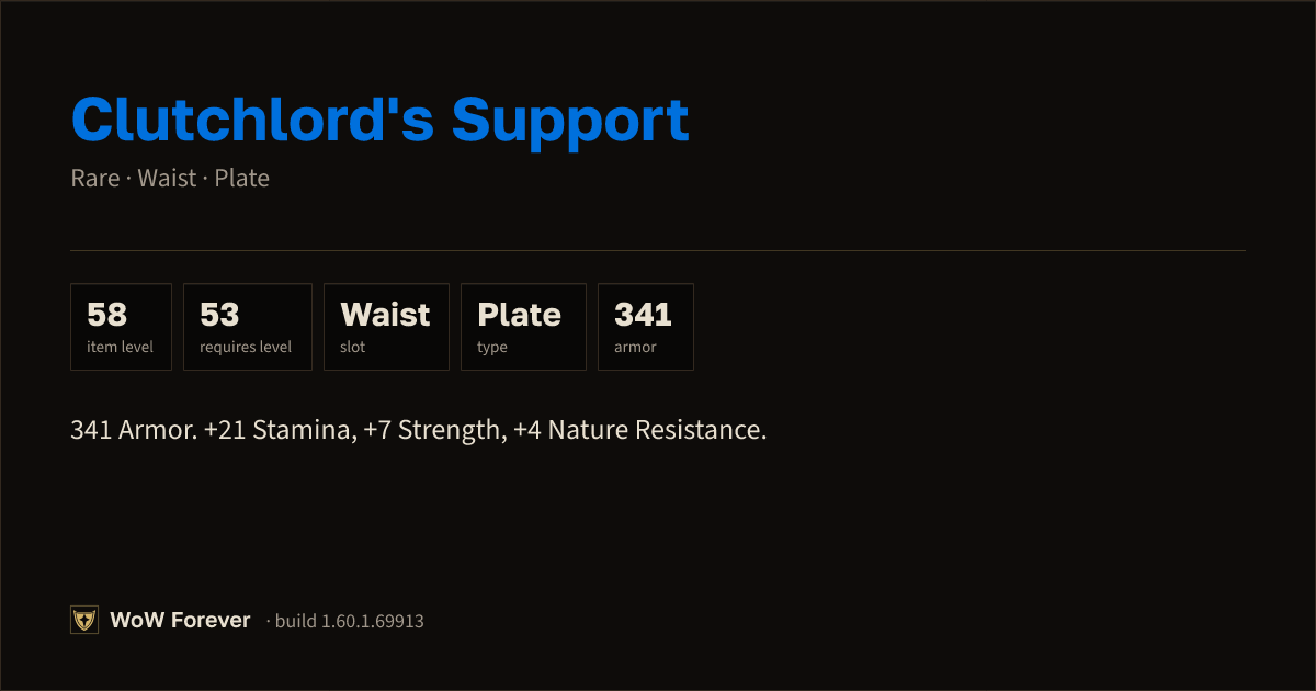 The preview card for Clutchlord's Support - Rare Plate Waist