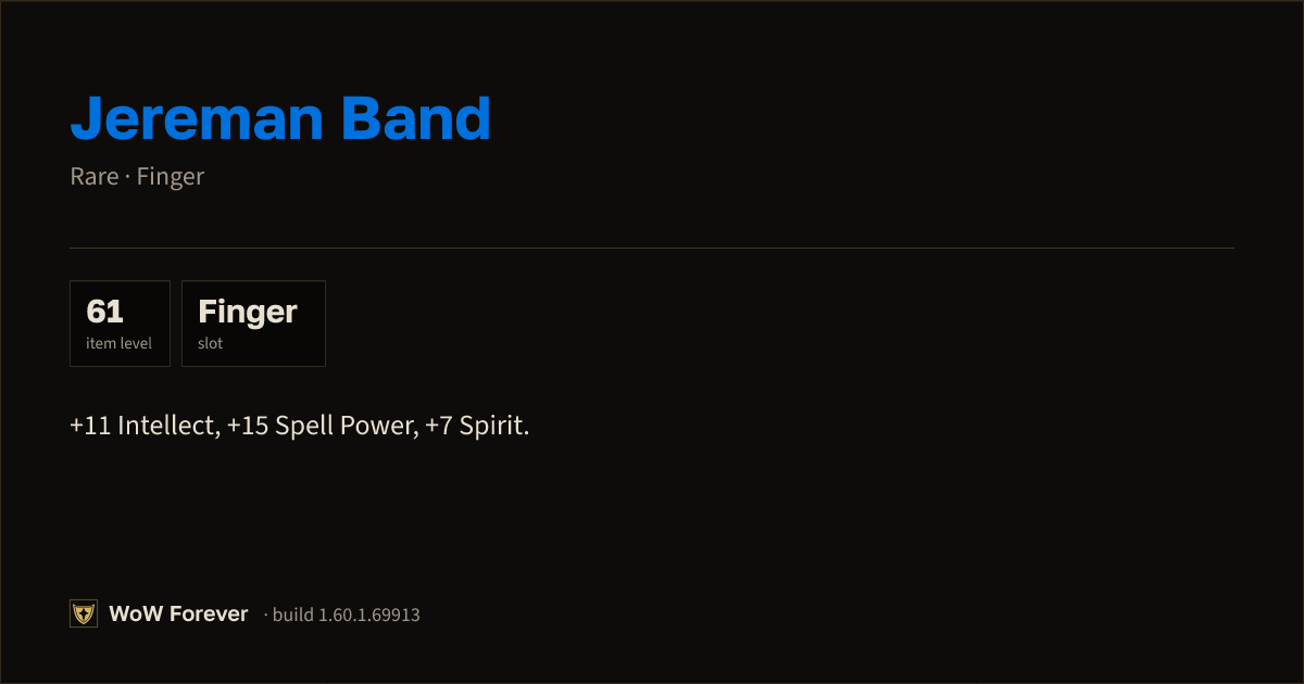 The preview card for Jereman Band - Rare Ring, Item Level 61
