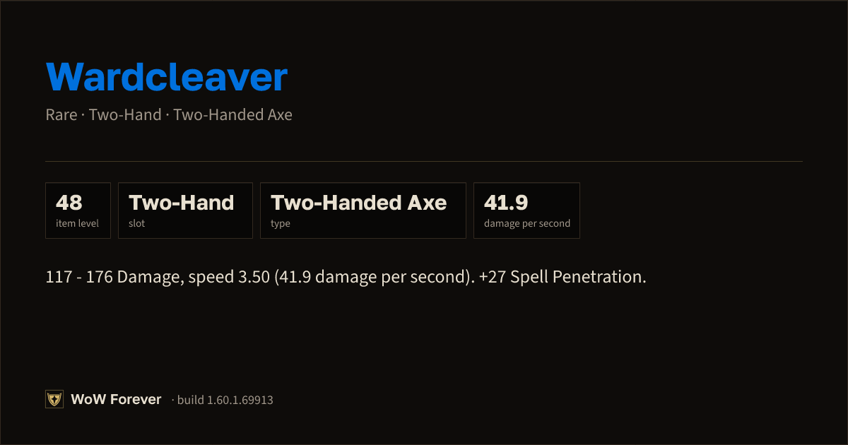 The preview card for Wardcleaver - Rare Two-Hand Axe, Item Level 48