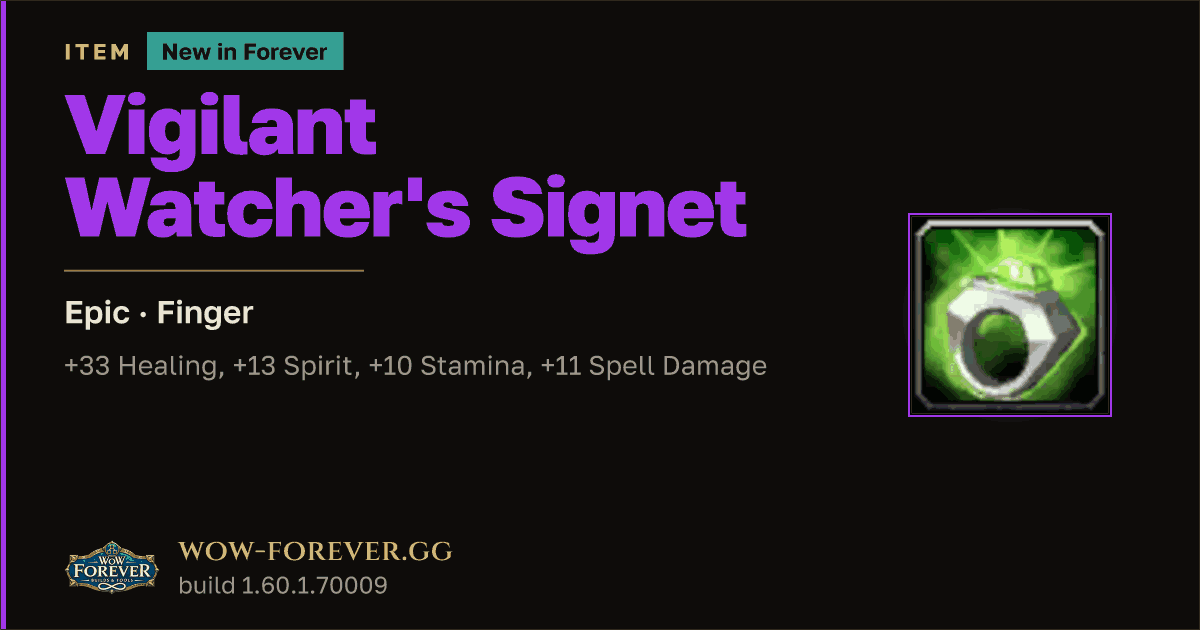 The preview card for Vigilant Watcher's Signet (Item level 60)