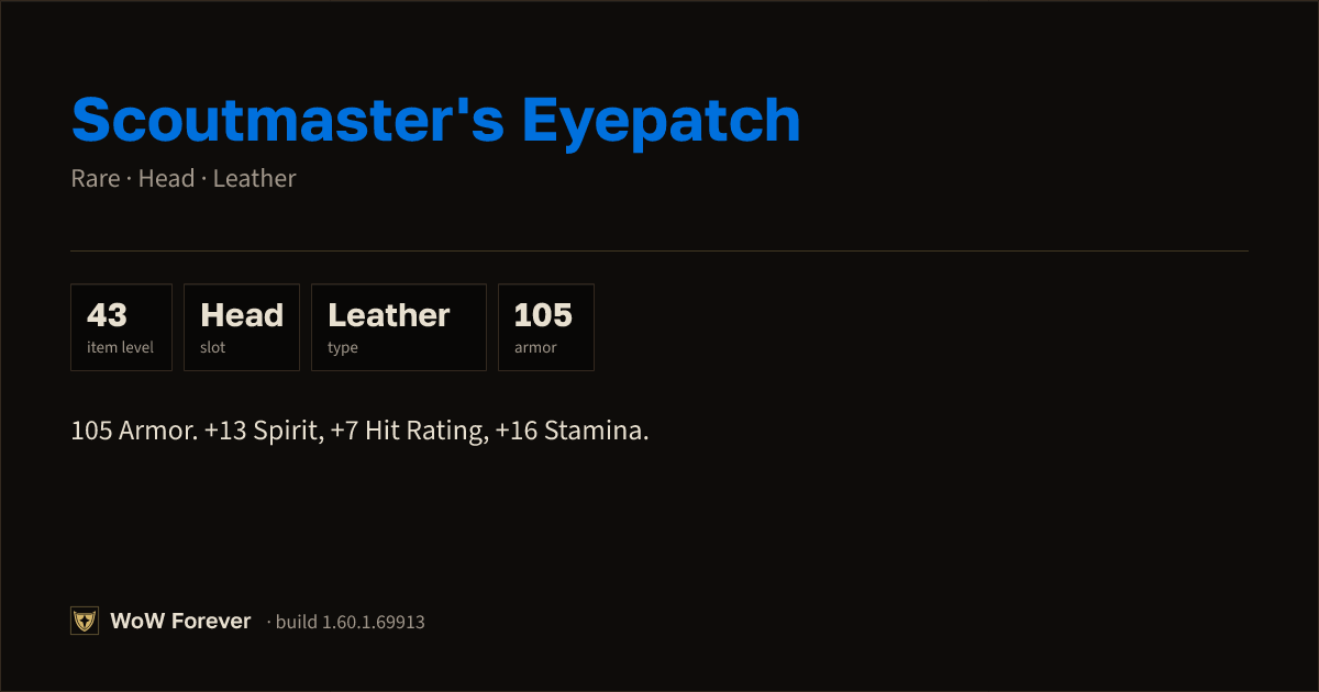 The preview card for Scoutmaster's Eyepatch - Rare Leather Head