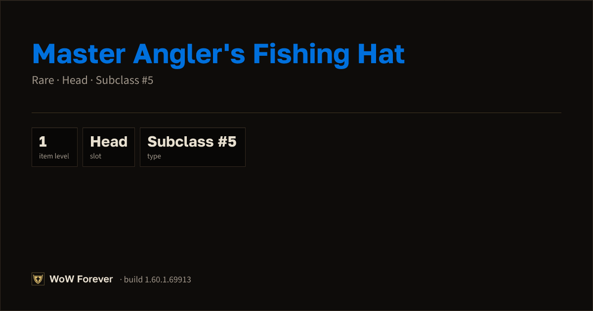 The preview card for Master Angler's Fishing Hat - Rare Head-Slot Item