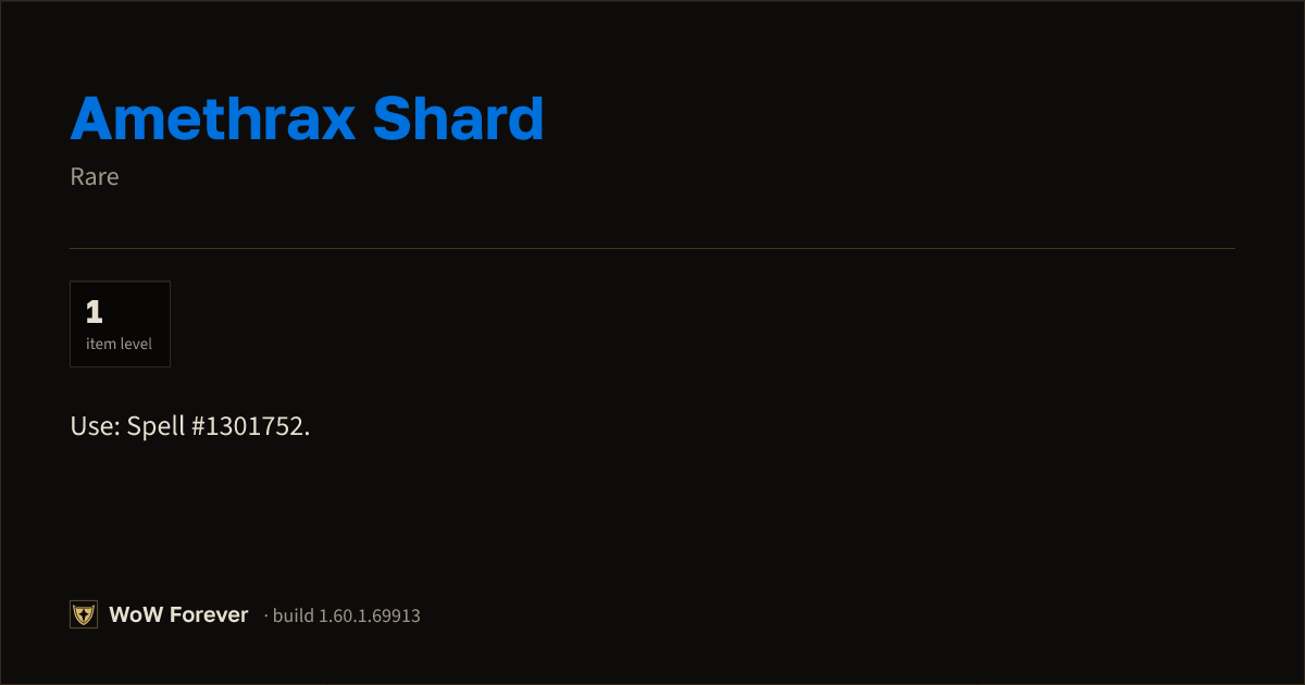 The preview card for Corrupted Amethrax Shard - Rare Item, Item Level 1