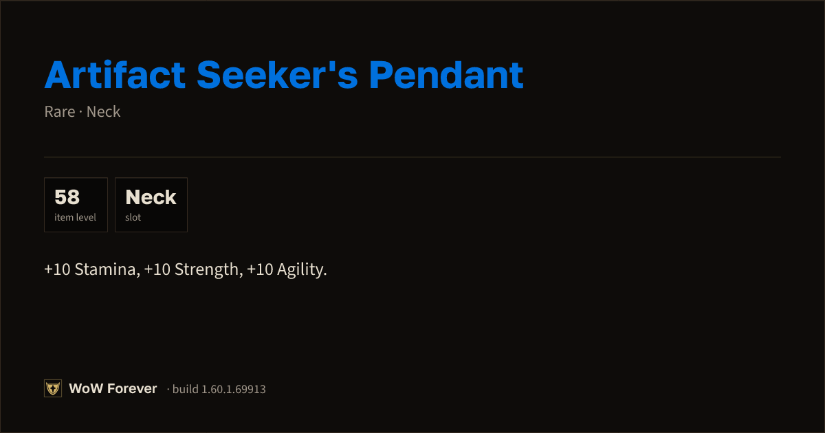 The preview card for Artifact Seeker's Pendant - Rare Necklace