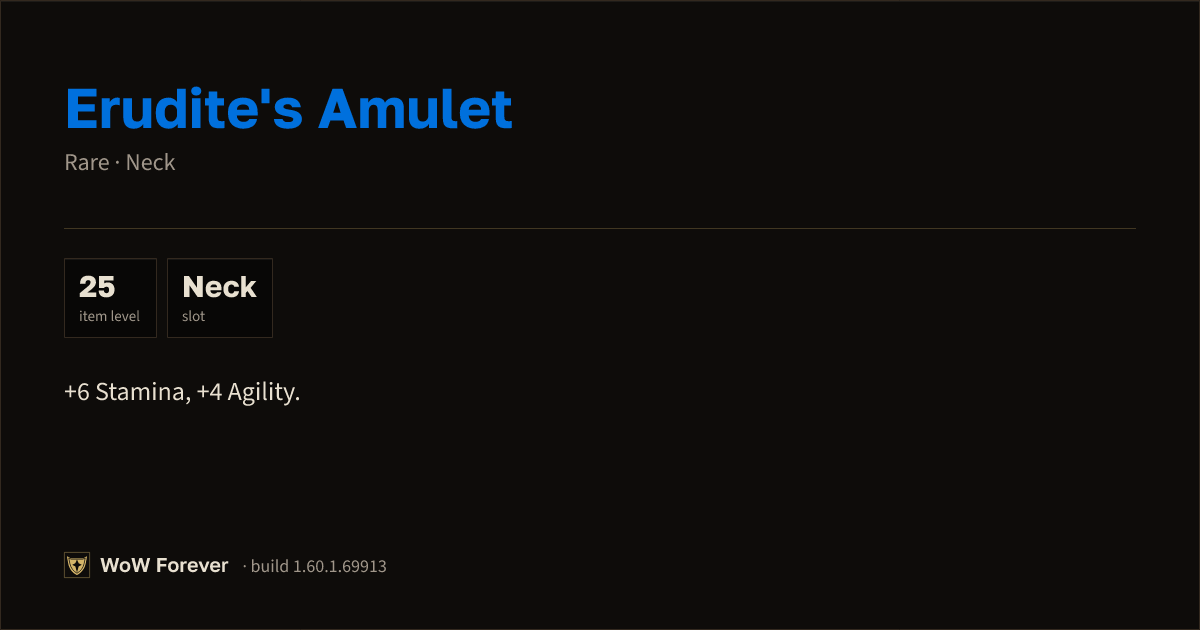 The preview card for Erudite's Amulet - Rare Necklace, Item Level 25