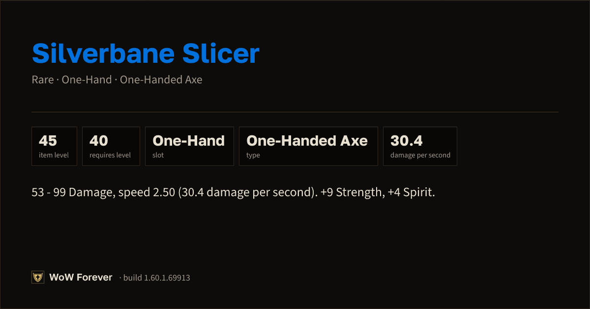 The preview card for Silverbane Slicer - Rare One-Hand Axe